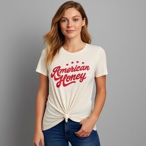 Bella Canvas Off-White Tee with Red Script